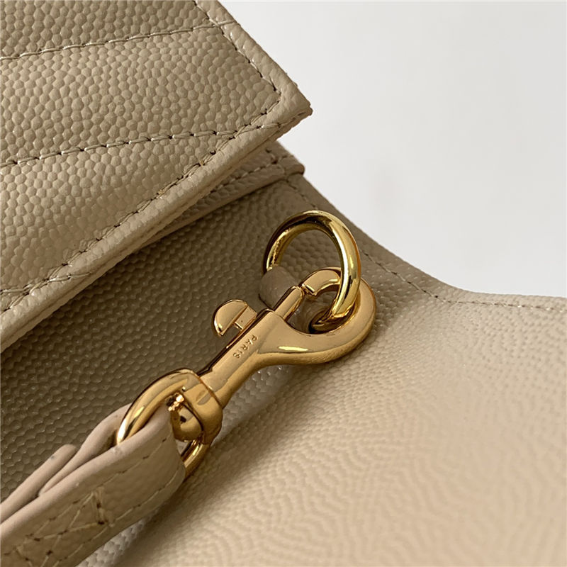 CASSANDRE SAINT LAURENT MATELASSÉ FLAP POUCH IN QUILTED GRAIN DE POUDRE EMBOSSED LEATHER Beige High