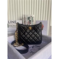 HOBO HANDBAG Lambskin & Gold-Tone Metal Black High