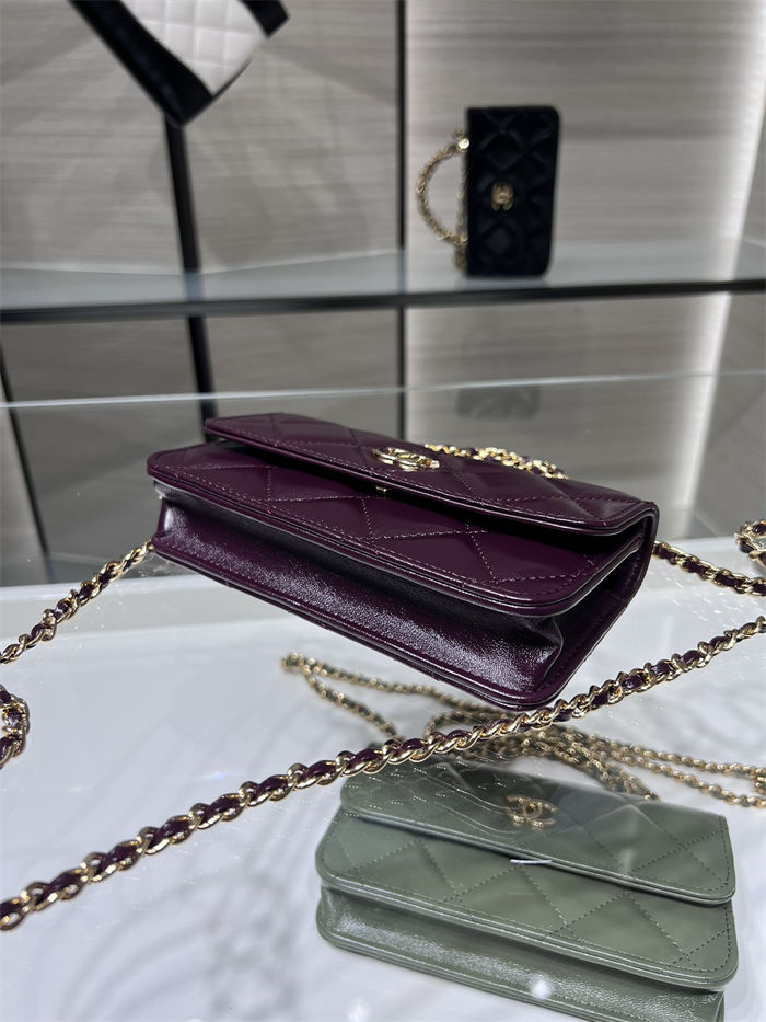 Chanel FLAP PHONE HOLDER WITH CHAIN AP4167 Shiny Lambskin & Gold-Tone Metal Burgundy High