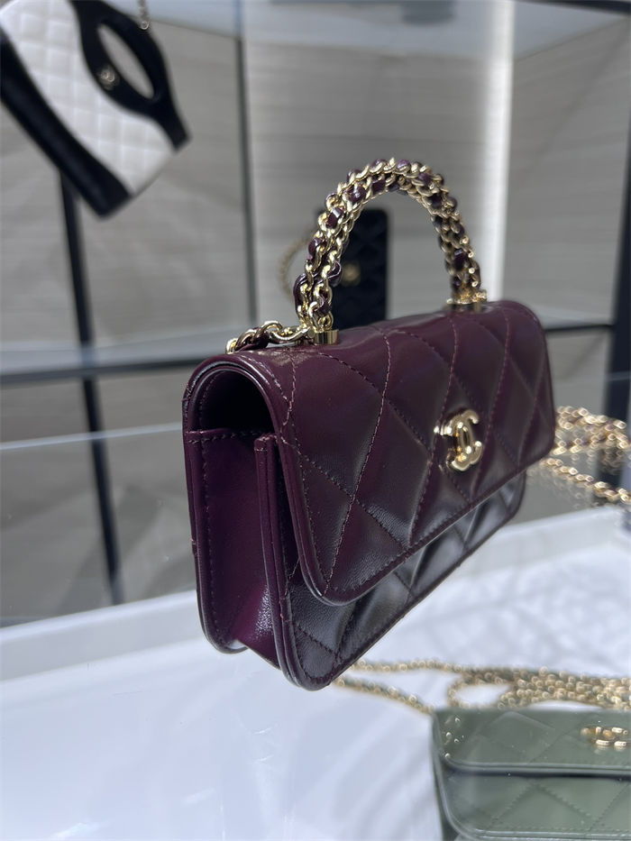 Chanel FLAP PHONE HOLDER WITH CHAIN AP4167 Shiny Lambskin & Gold-Tone Metal Burgundy High