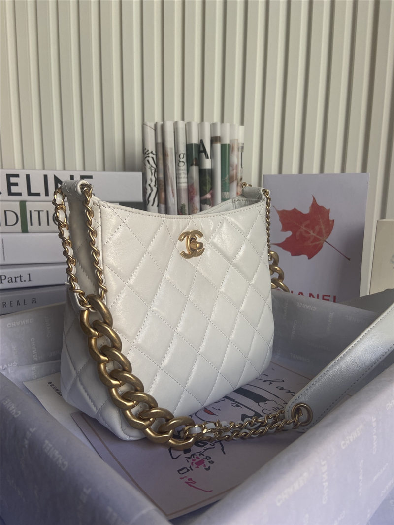 HOBO HANDBAG Lambskin & Gold-Tone Metal White High