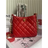 HOBO HANDBAG Lambskin & Gold-Tone Metal Red High