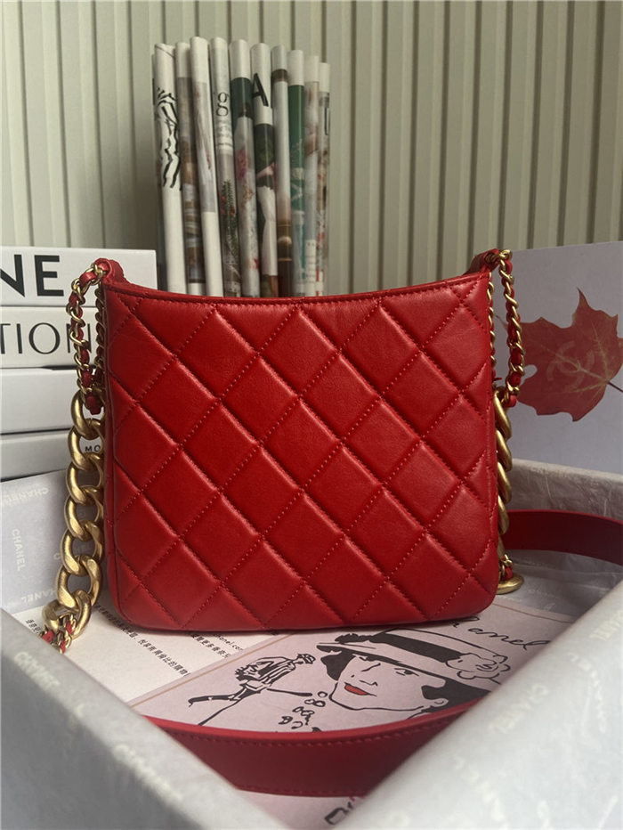 HOBO HANDBAG Lambskin & Gold-Tone Metal Red High