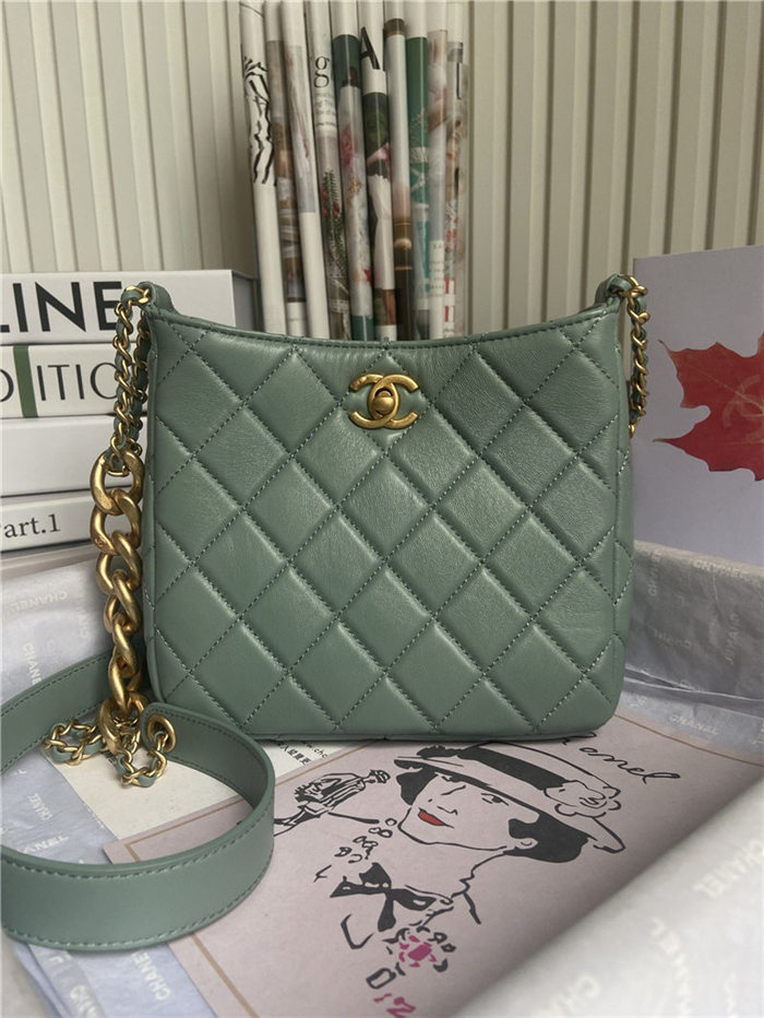 HOBO HANDBAG Lambskin & Gold-Tone Metal Green High