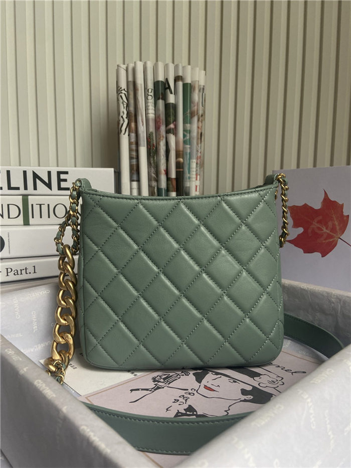 HOBO HANDBAG Lambskin & Gold-Tone Metal Green High