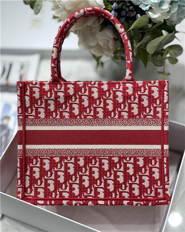 SMALL Dior BOOK TOTE Dior Oblique Jacquard Red High