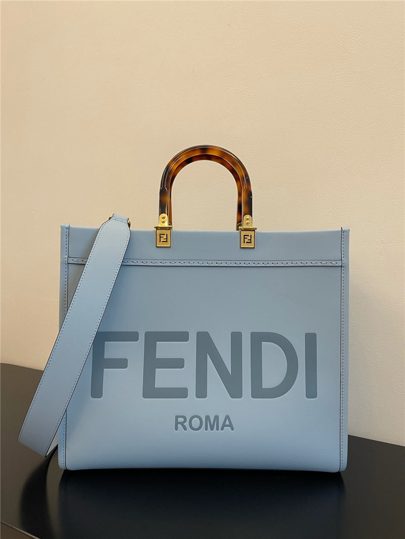 MEDIUM Fendi SUNSHINE Leather Shopper Sky Blue High