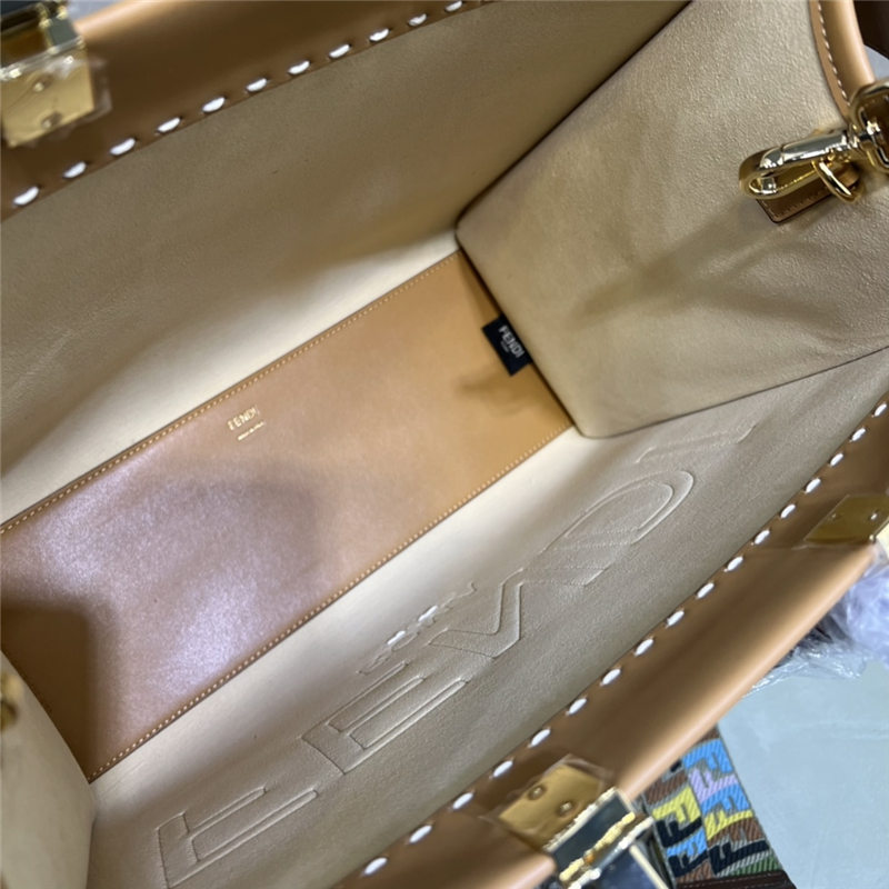 MEDIUM Fendi SUNSHINE Leather & Elaphe Shopper Beige High