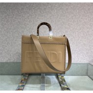 MEDIUM Fendi SUNSHINE Leather Shopper with Decorative Stitching Beige High