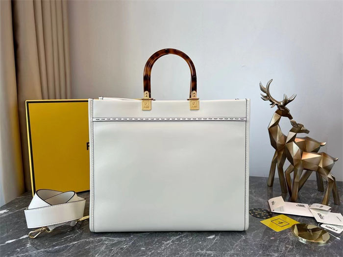 MEDIUM Fendi SUNSHINE Leather Shopper White High