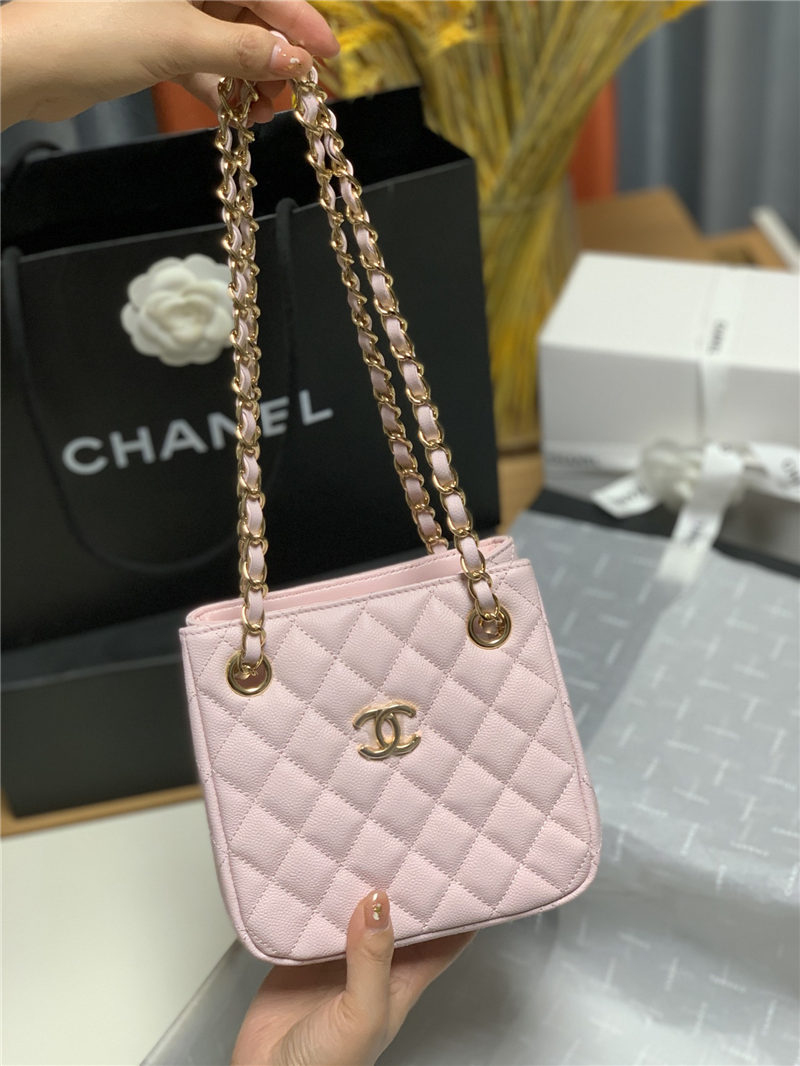 Chanel BUCKET BAG AS3176 Grained Calfskin Gold-Tone Metal Pink High