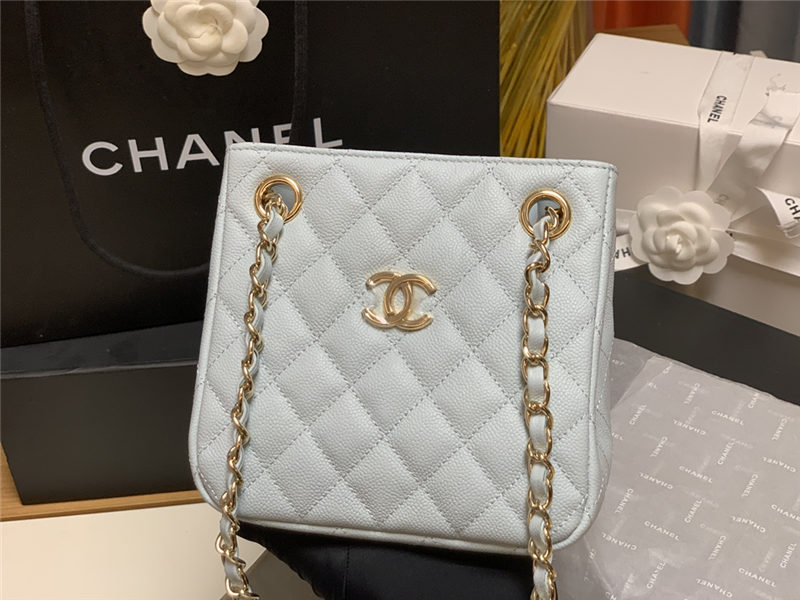 Chanel BUCKET BAG AS3176 Grained Calfskin Gold-Tone Metal Blue High