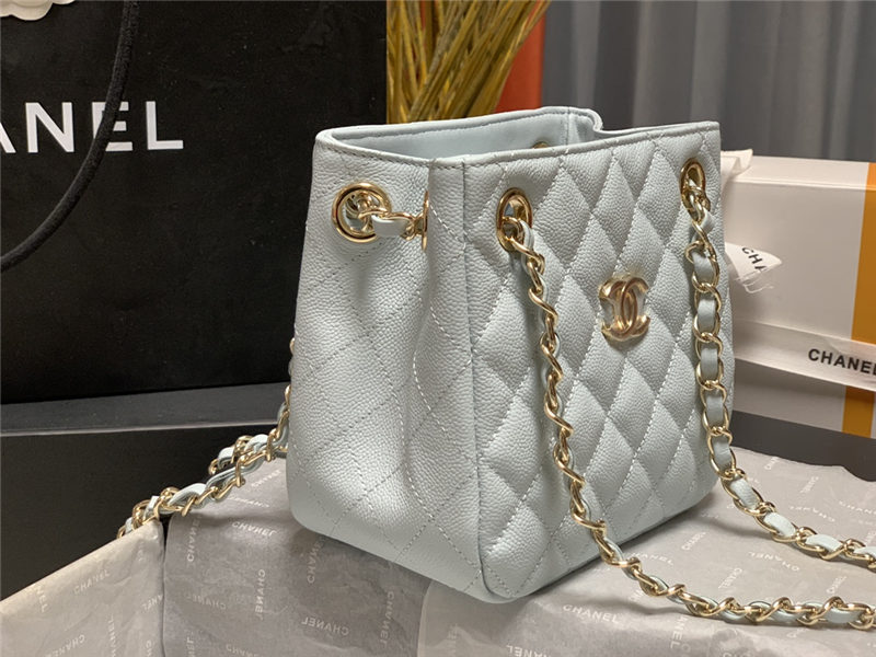 Chanel BUCKET BAG AS3176 Grained Calfskin Gold-Tone Metal Blue High