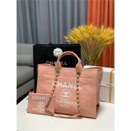 LARGE SHOPPING BAG Mixed Fibers & Silver-Tone Metal Coral High