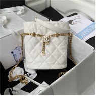 Chanel BUCKET BAG AS3116 Lambskin Enamel & Gold-Tone Metal White A