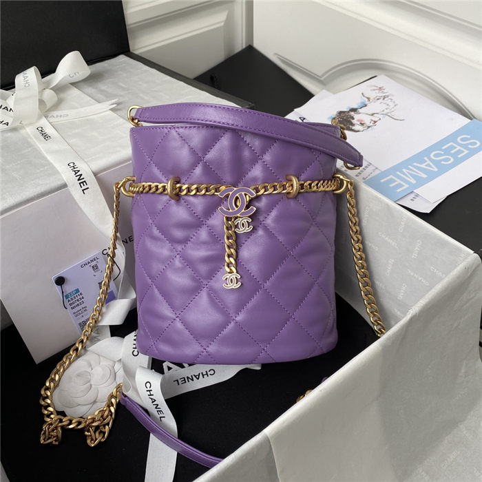 Chanel BUCKET BAG AS3116 Lambskin Enamel & Gold-Tone Metal Purple A