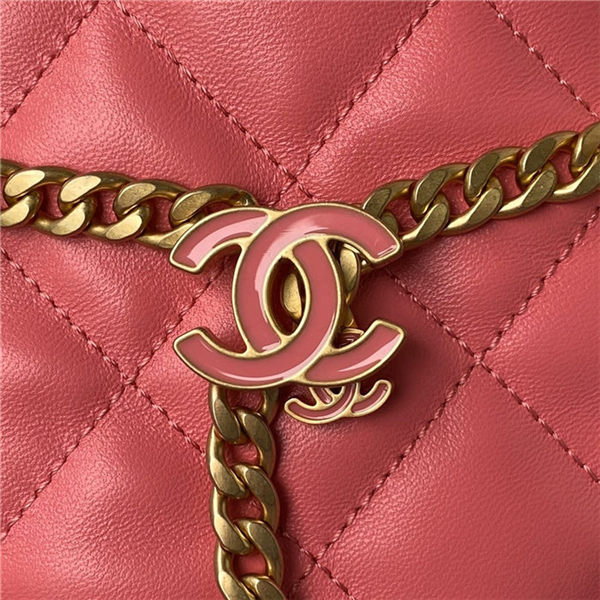 Chanel BUCKET BAG AS3116 Lambskin Enamel & Gold-Tone Metal Coral A