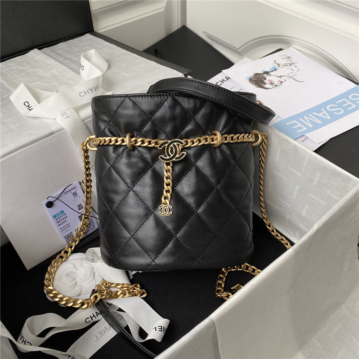 Chanel BUCKET BAG AS3116 Lambskin Enamel & Gold-Tone Metal Black A