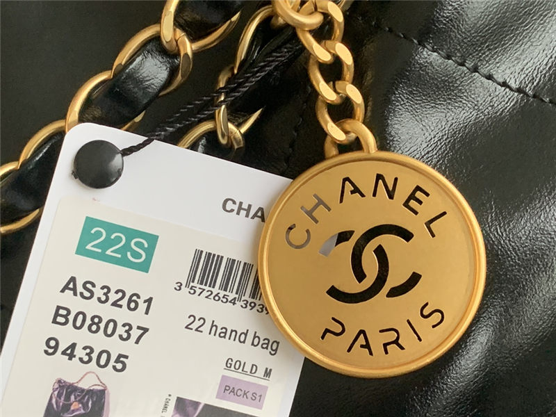 Chanel 22 MEDIUM HANDBAG Shiny Calfskin & Gold-Tone Metal AS3261 Black High