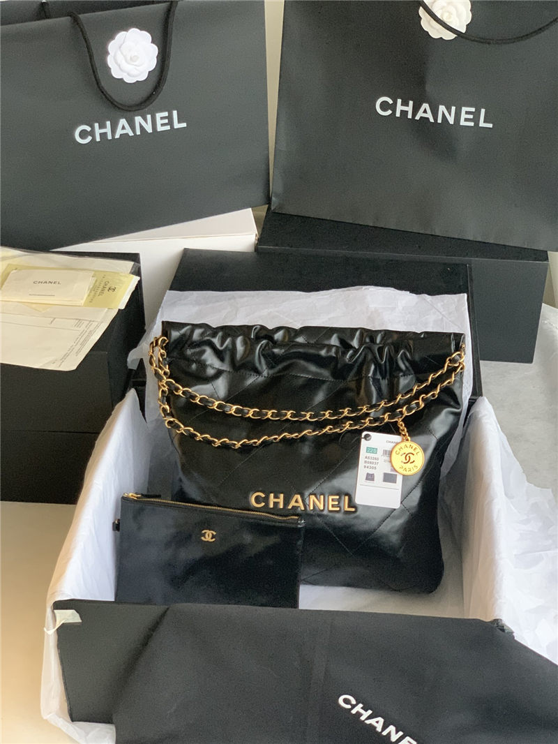 Chanel 22 SMALL HANDBAG Shiny Calfskin & Gold-Tone Metal AS3260 Black High