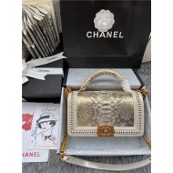 BOY Chanel FLAP BAG WITH HANDLE Python & Gold Metal High