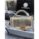 BOY Chanel FLAP BAG WITH HANDLE Python & Gold Metal High