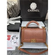 BOY Chanel FLAP BAG WITH HANDLE Python & Gold Metal High