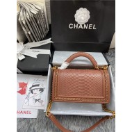 BOY Chanel FLAP BAG WITH HANDLE Python & Gold Metal High