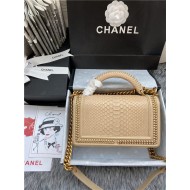 BOY Chanel FLAP BAG WITH HANDLE Python & Gold Metal High