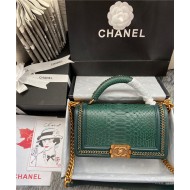 BOY Chanel FLAP BAG WITH HANDLE Python & Gold Metal High