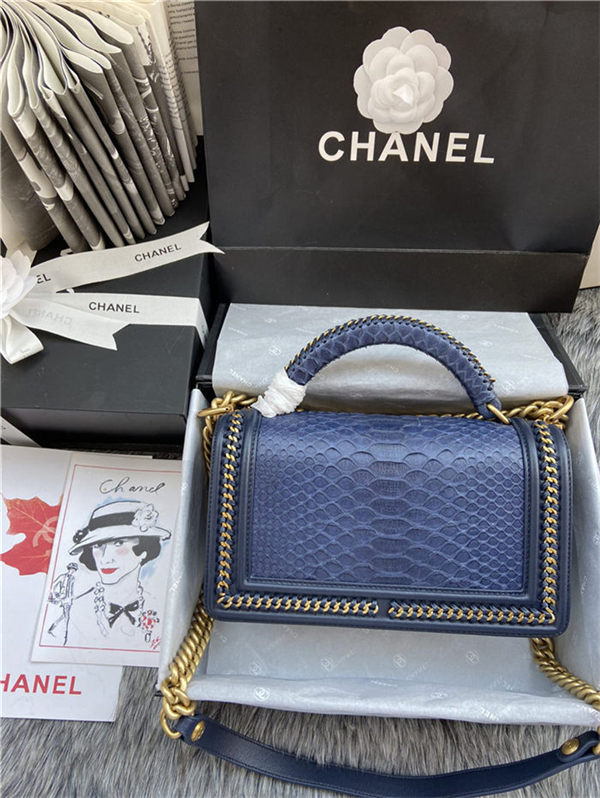 BOY Chanel FLAP BAG WITH HANDLE Python & Gold Metal High