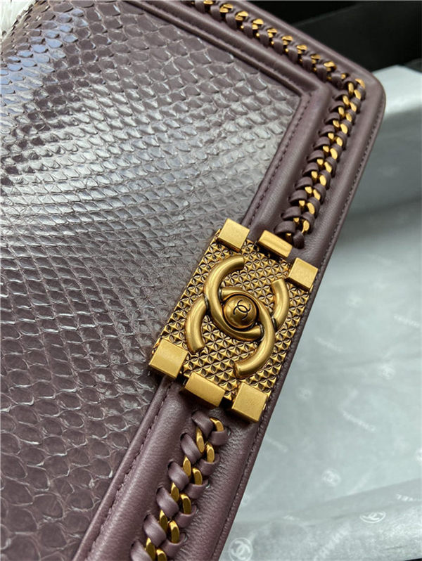 BOY Chanel FLAP BAG WITH HANDLE Python & Gold Metal High