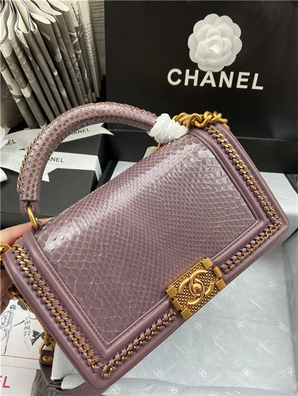 BOY Chanel FLAP BAG WITH HANDLE Python & Gold Metal High