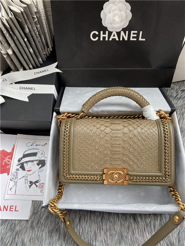 BOY Chanel FLAP BAG WITH HANDLE Python & Gold Metal High