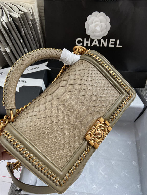 BOY Chanel FLAP BAG WITH HANDLE Python & Gold Metal High