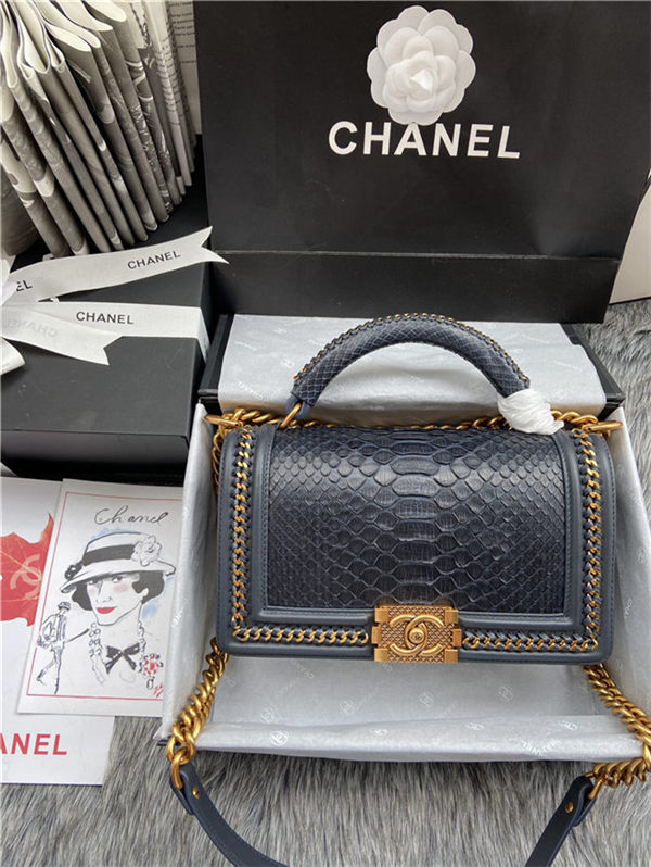 BOY Chanel FLAP BAG WITH HANDLE Python & Gold Metal High