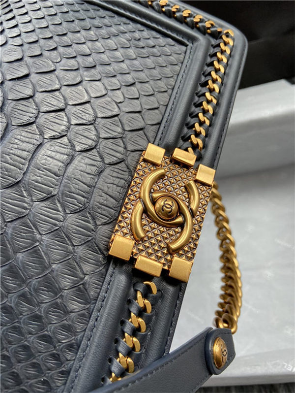 BOY Chanel FLAP BAG WITH HANDLE Python & Gold Metal High