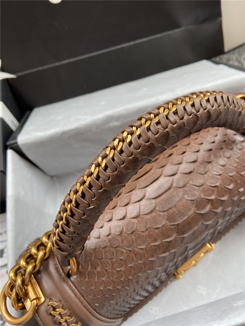 BOY Chanel FLAP BAG WITH HANDLE Python & Gold Metal High