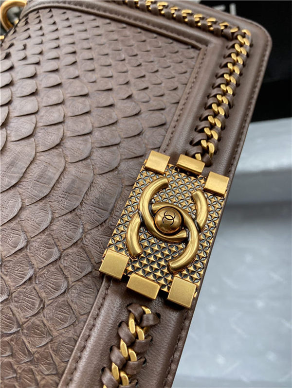 BOY Chanel FLAP BAG WITH HANDLE Python & Gold Metal High