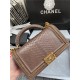 BOY Chanel FLAP BAG WITH HANDLE Python & Gold Metal High