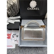 BOY Chanel FLAP BAG WITH HANDLE Python & Gold Metal High