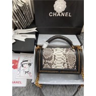 BOY Chanel FLAP BAG WITH HANDLE Python & Gold Metal High