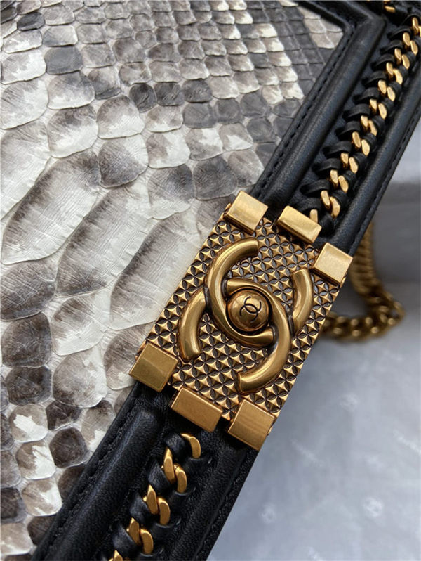 BOY Chanel FLAP BAG WITH HANDLE Python & Gold Metal High