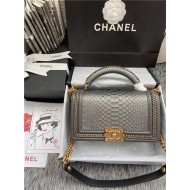 BOY Chanel FLAP BAG WITH HANDLE Python & Gold Metal High