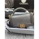 BOY Chanel FLAP BAG WITH HANDLE Python & Gold Metal High