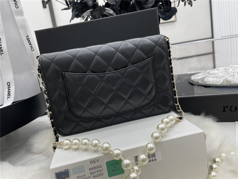 Chanel Wallet on Chain Lambskin Imitation Pearls & Gold-Tone Metal Black High