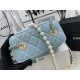 Chanel VANITY WITH CHAIN Lambskin Imitation Pearls & Gold-Tone Metal Blue High