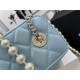 Chanel VANITY WITH CHAIN Lambskin Imitation Pearls & Gold-Tone Metal Blue High