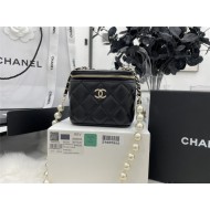 Chanel SMALL VANITY WITH CHAIN Lambskin Imitation Pearls & Gold-Tone Metal Black High