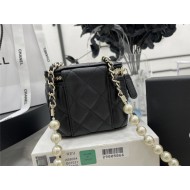 Chanel SMALL VANITY WITH CHAIN Lambskin Imitation Pearls & Gold-Tone Metal Black High